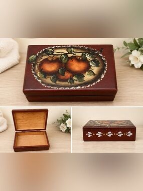 Vintage Style Hand Painted Wood Jewelry Organizer Trinket Box
